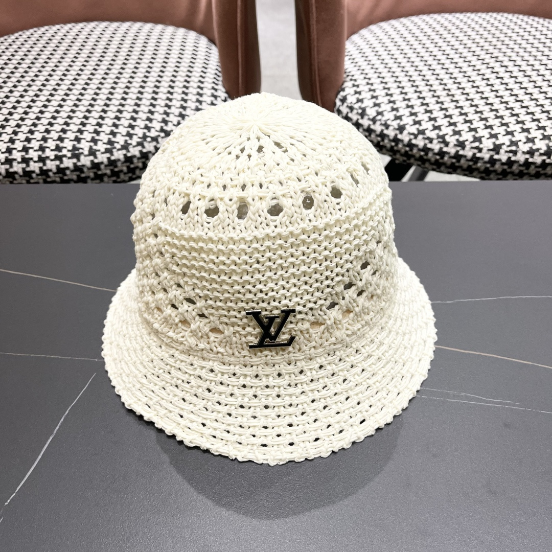  lv路易威登2025新款韩版遮阳渔夫帽女夏季纯色太阳帽镂
空针织甜美品脸小盆帽