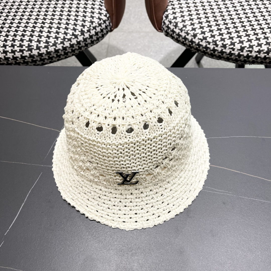  lv路易威登2025新款韩版遮阳渔夫帽女夏季纯色太阳帽镂
空针织甜美品脸小盆帽