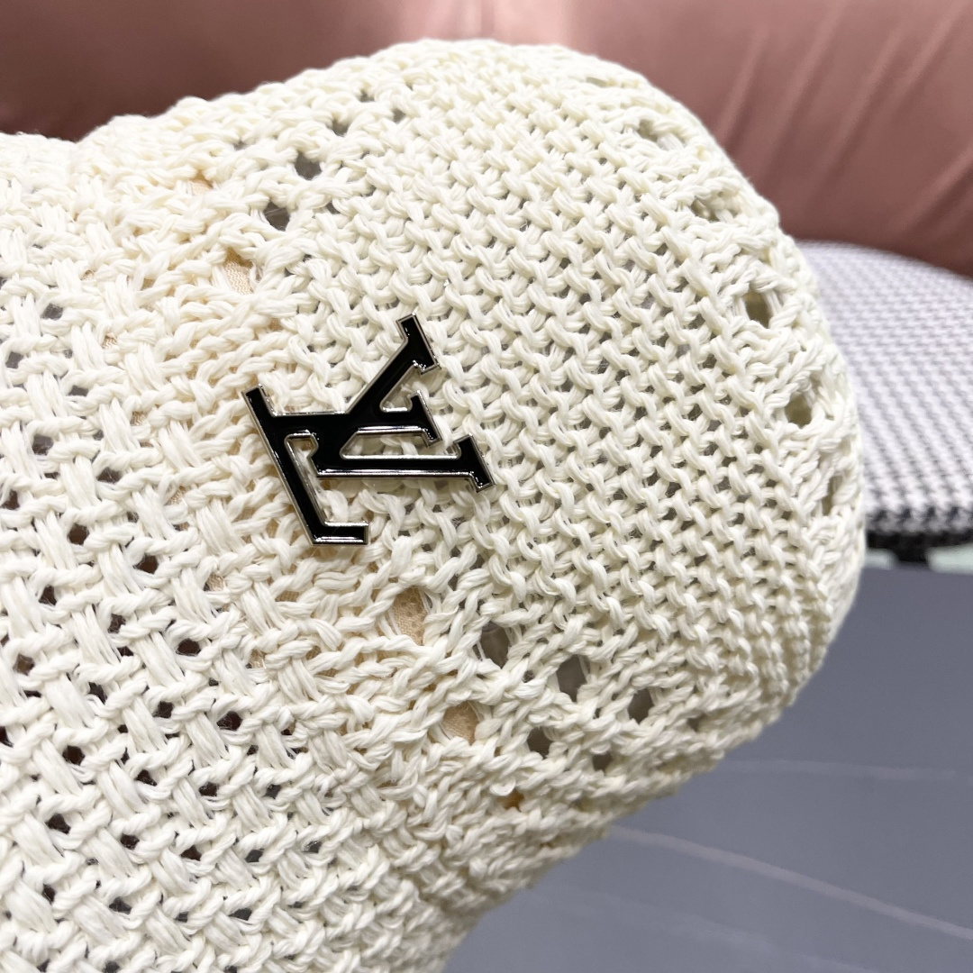  lv路易威登2025新款韩版遮阳渔夫帽女夏季纯色太阳帽镂
空针织甜美品脸小盆帽