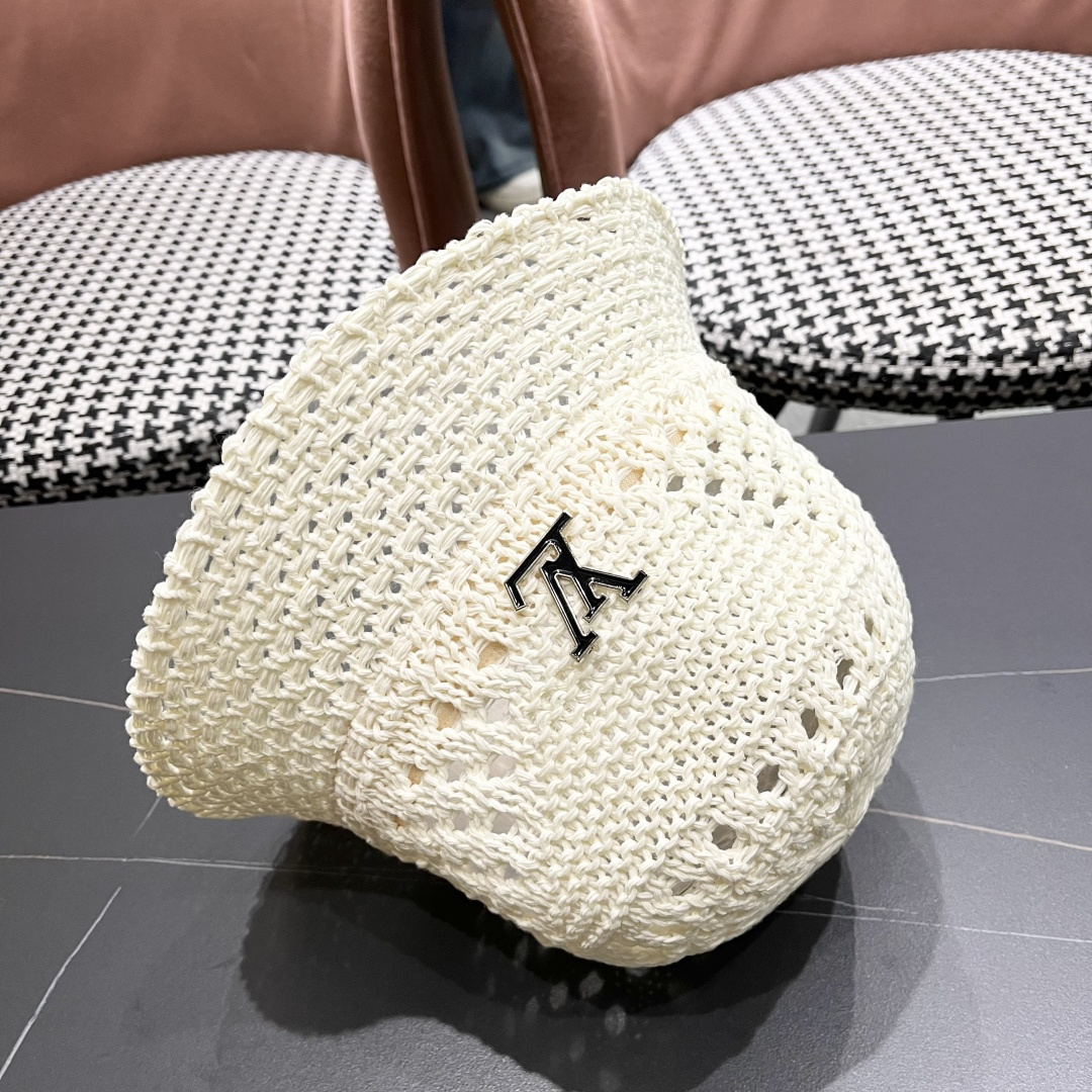  lv路易威登2025新款韩版遮阳渔夫帽女夏季纯色太阳帽镂
空针织甜美品脸小盆帽