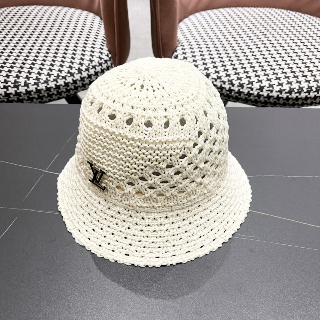 lv路易威登2025新款韩版遮阳渔夫帽女夏季纯色太阳帽镂
空针织甜美品脸小盆帽