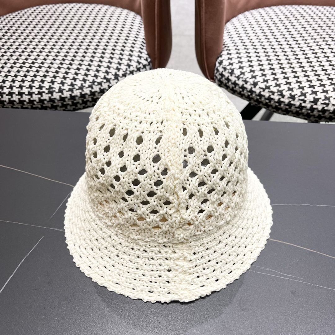  lv路易威登2025新款韩版遮阳渔夫帽女夏季纯色太阳帽镂
空针织甜美品脸小盆帽