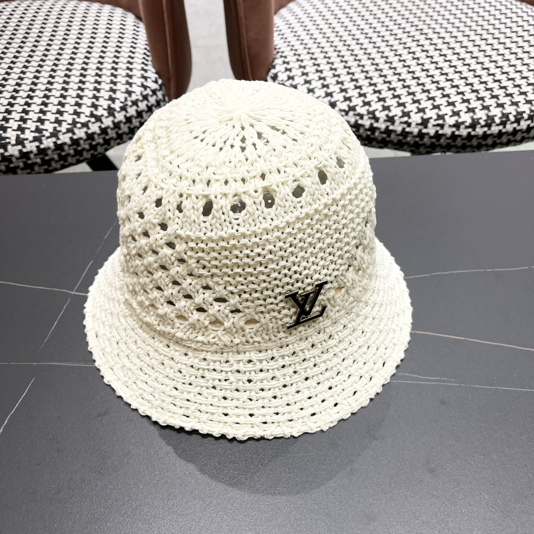  lv路易威登2025新款韩版遮阳渔夫帽女夏季纯色太阳帽镂
空针织甜美品脸小盆帽