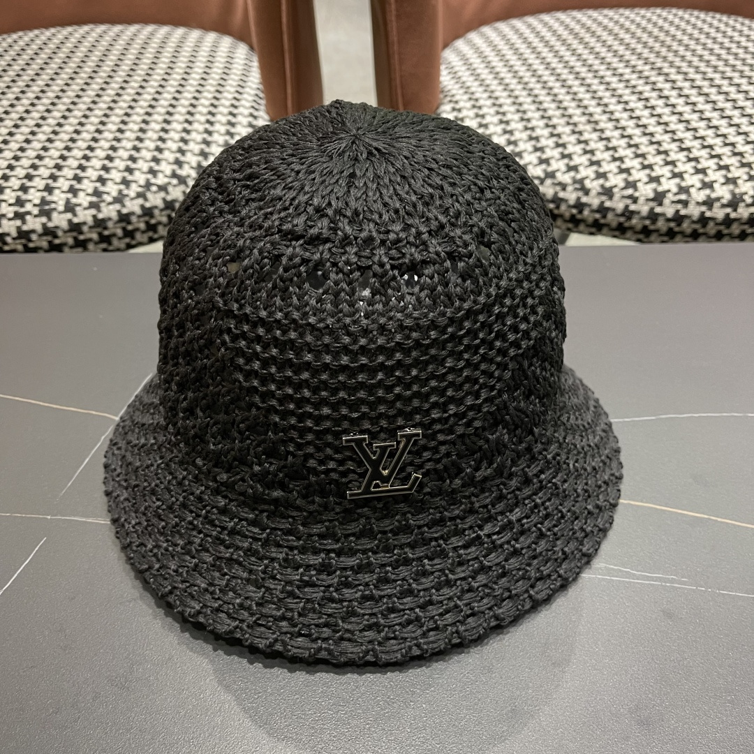  lv路易威登2025新款韩版遮阳渔夫帽女夏季纯色太阳帽镂
空针织甜美品脸小盆帽