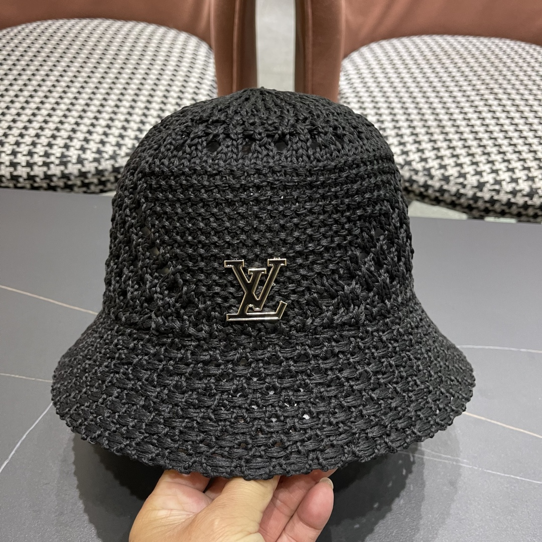  lv路易威登2025新款韩版遮阳渔夫帽女夏季纯色太阳帽镂
空针织甜美品脸小盆帽
