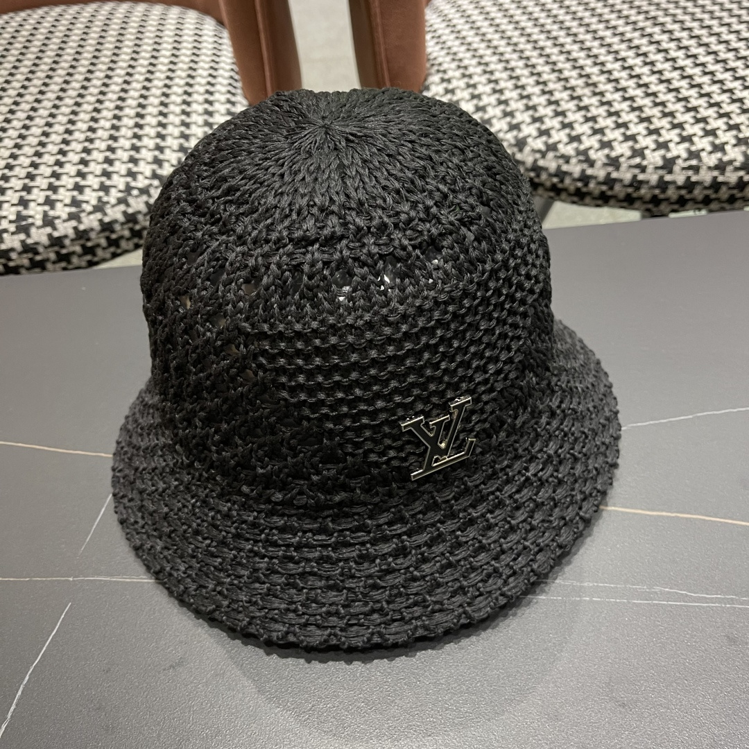  lv路易威登2025新款韩版遮阳渔夫帽女夏季纯色太阳帽镂
空针织甜美品脸小盆帽