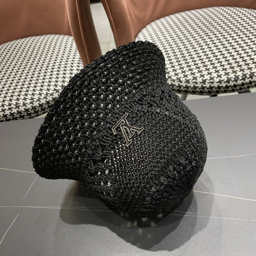  lv路易威登2025新款韩版遮阳渔夫帽女夏季纯色太阳帽镂
空针织甜美品脸小盆帽