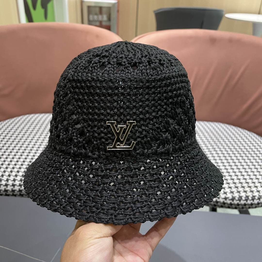  lv路易威登2025新款韩版遮阳渔夫帽女夏季纯色太阳帽镂
空针织甜美品脸小盆帽