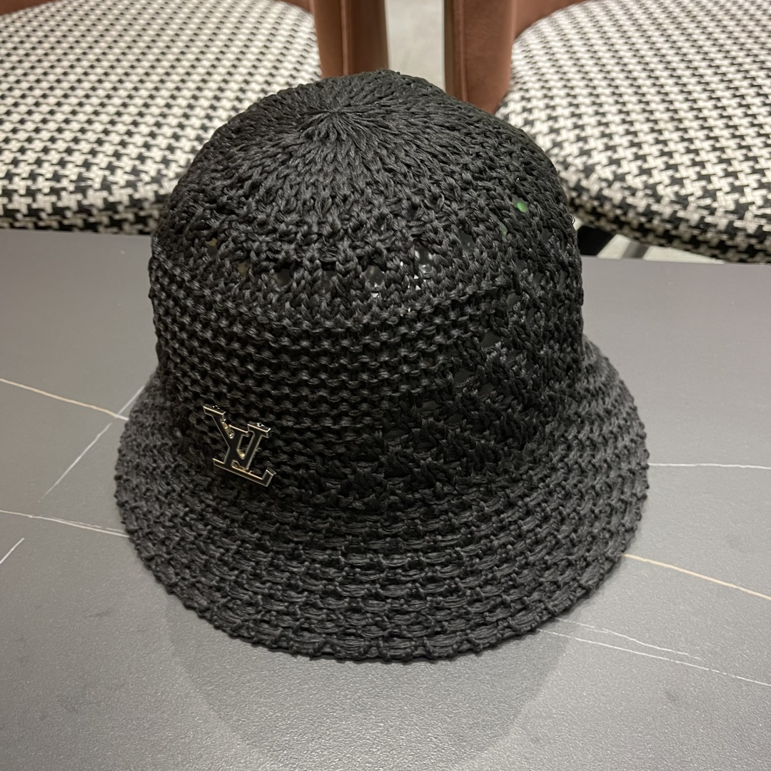  lv路易威登2025新款韩版遮阳渔夫帽女夏季纯色太阳帽镂
空针织甜美品脸小盆帽