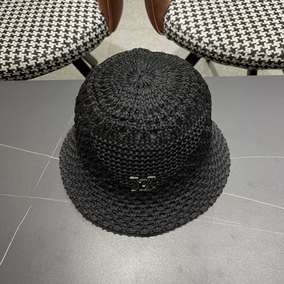  lv路易威登2025新款韩版遮阳渔夫帽女夏季纯色太阳帽镂
空针织甜美品脸小盆帽