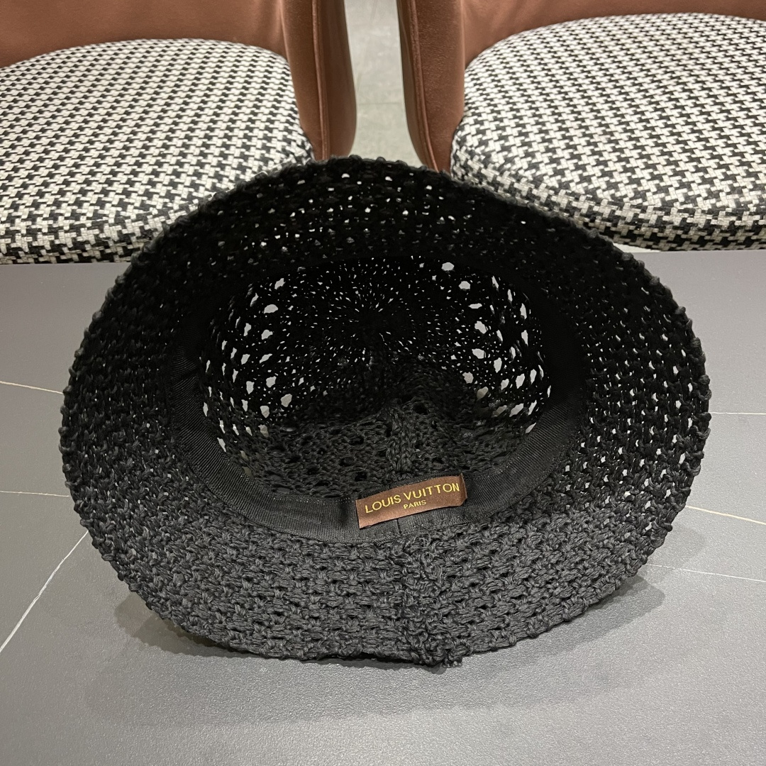  lv路易威登2025新款韩版遮阳渔夫帽女夏季纯色太阳帽镂
空针织甜美品脸小盆帽