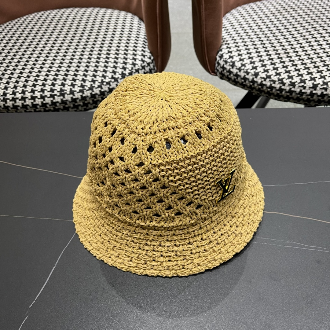  lv路易威登2025新款韩版遮阳渔夫帽女夏季纯色太阳帽镂
空针织甜美品脸小盆帽
