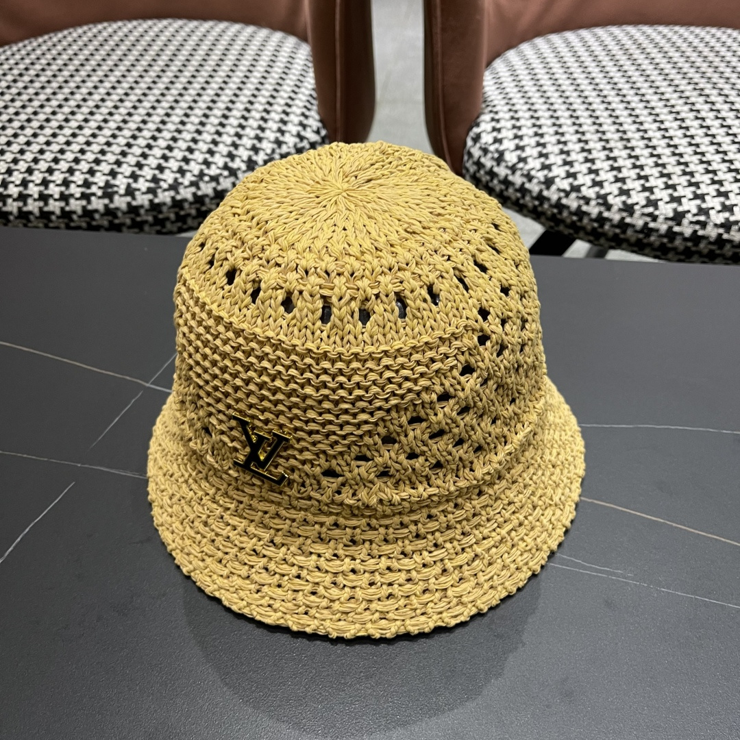  lv路易威登2025新款韩版遮阳渔夫帽女夏季纯色太阳帽镂
空针织甜美品脸小盆帽