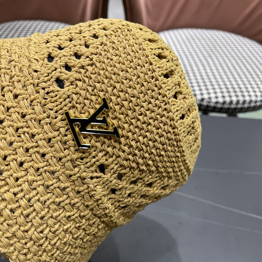  lv路易威登2025新款韩版遮阳渔夫帽女夏季纯色太阳帽镂
空针织甜美品脸小盆帽