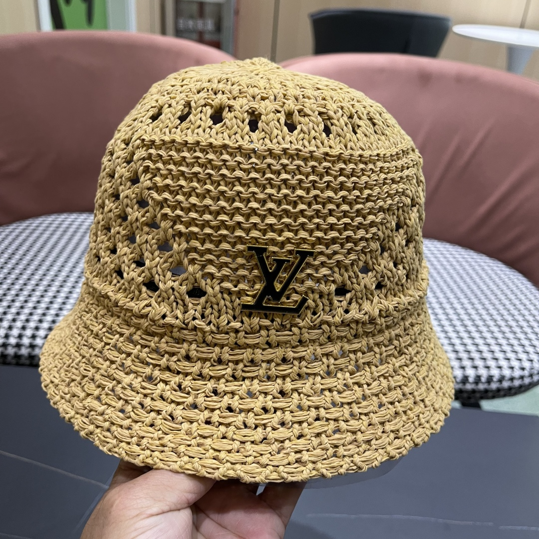  lv路易威登2025新款韩版遮阳渔夫帽女夏季纯色太阳帽镂
空针织甜美品脸小盆帽