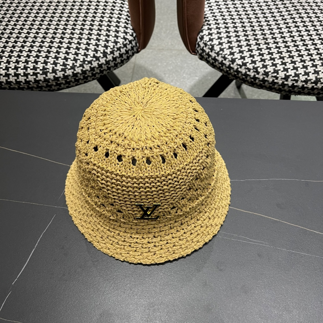  lv路易威登2025新款韩版遮阳渔夫帽女夏季纯色太阳帽镂
空针织甜美品脸小盆帽