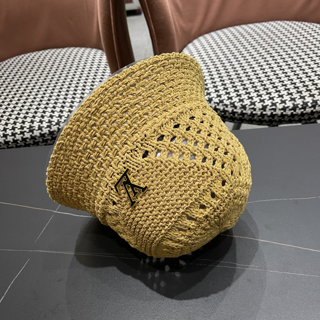  lv路易威登2025新款韩版遮阳渔夫帽女夏季纯色太阳帽镂
空针织甜美品脸小盆帽