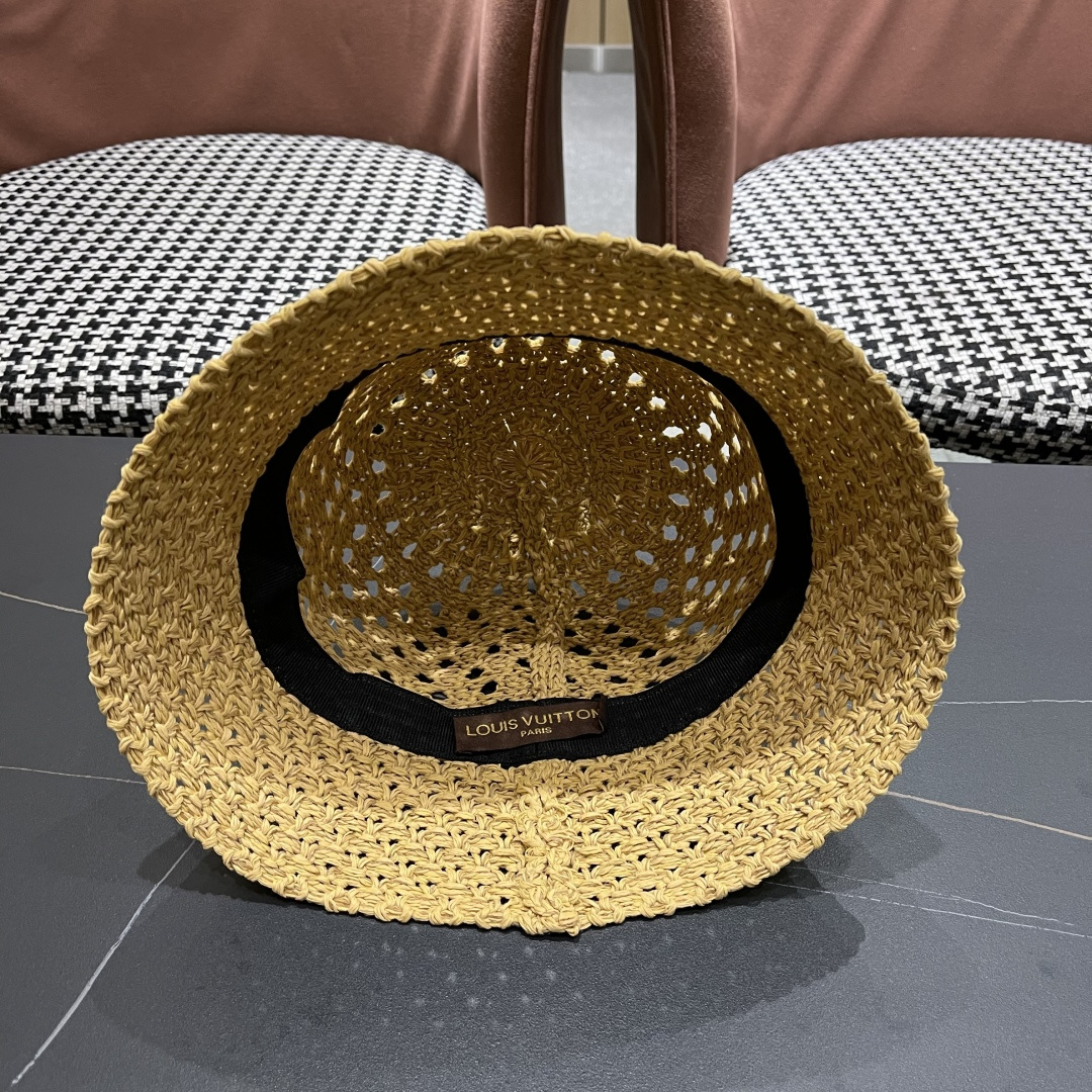  lv路易威登2025新款韩版遮阳渔夫帽女夏季纯色太阳帽镂
空针织甜美品脸小盆帽