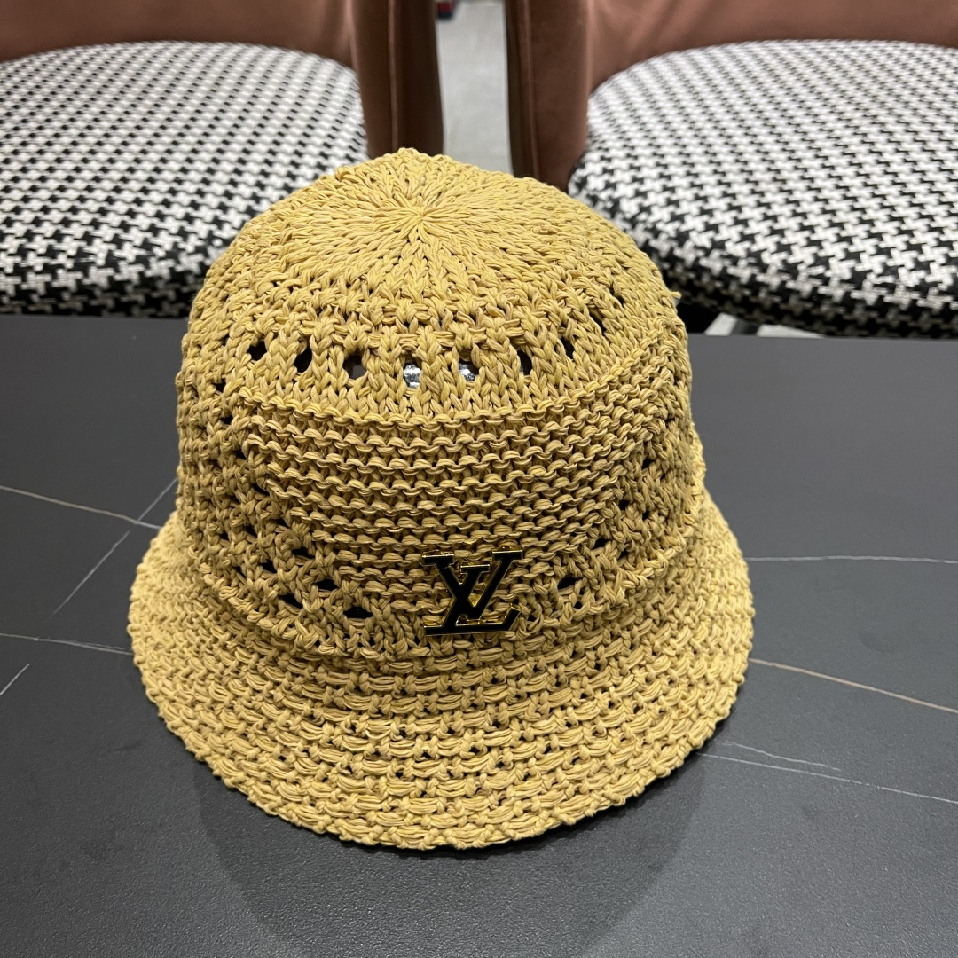  lv路易威登2025新款韩版遮阳渔夫帽女夏季纯色太阳帽镂
空针织甜美品脸小盆帽