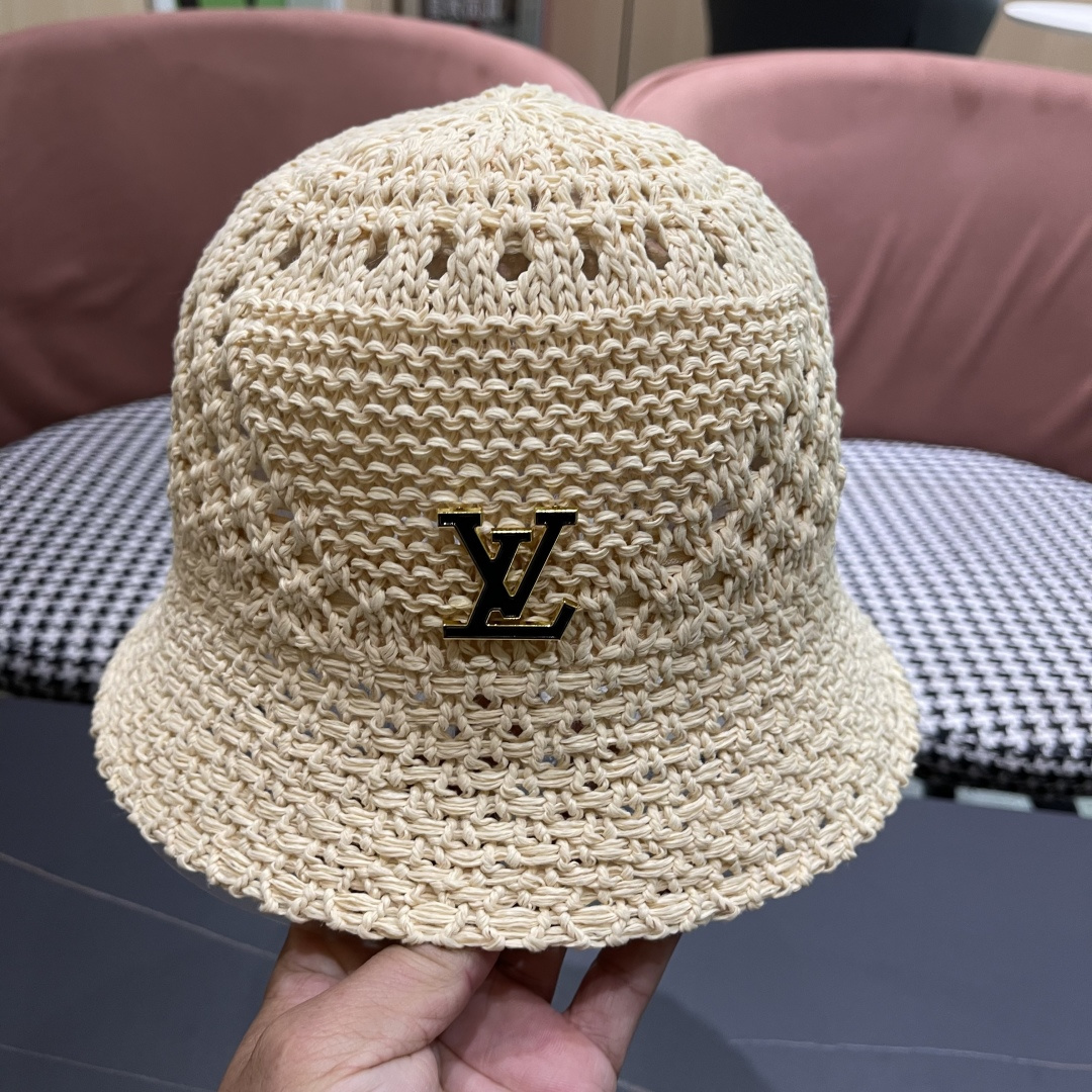  lv路易威登2025新款韩版遮阳渔夫帽女夏季纯色太阳帽镂
空针织甜美品脸小盆帽