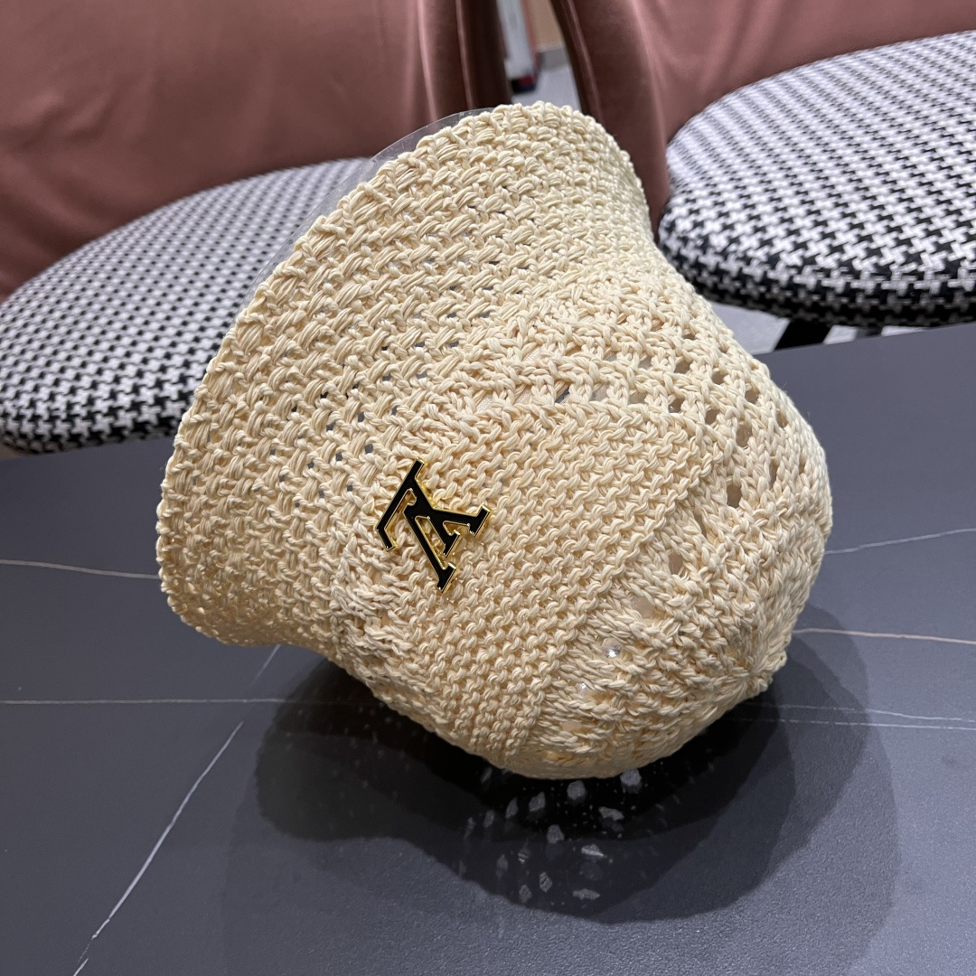  lv路易威登2025新款韩版遮阳渔夫帽女夏季纯色太阳帽镂
空针织甜美品脸小盆帽