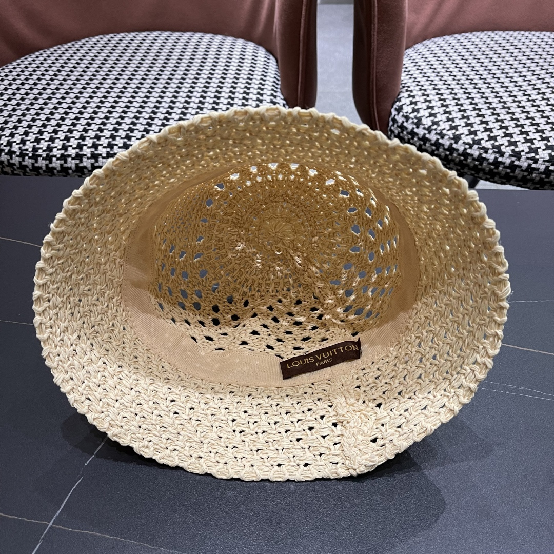  lv路易威登2025新款韩版遮阳渔夫帽女夏季纯色太阳帽镂
空针织甜美品脸小盆帽