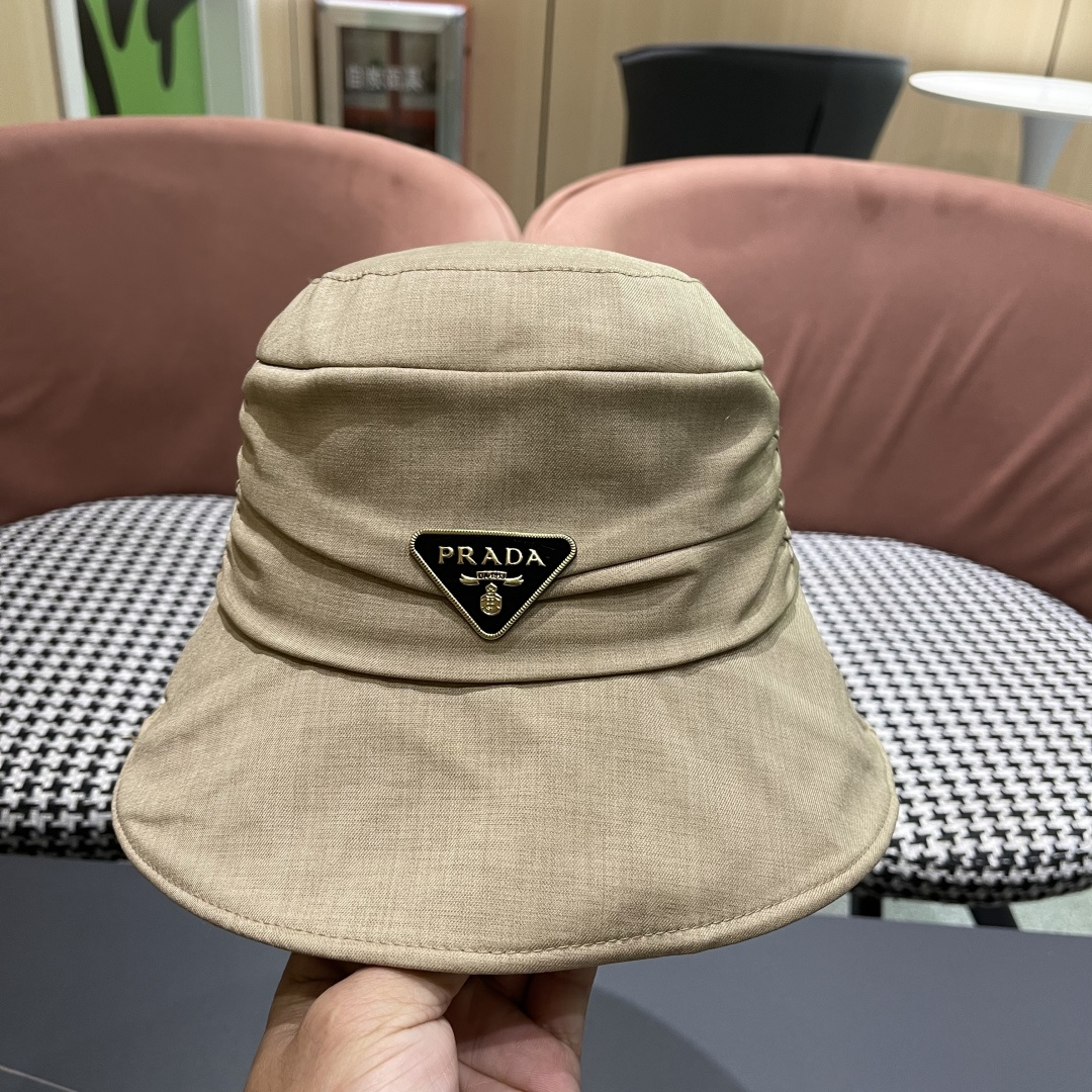  普拉达渔夫帽女2025新款时尚遮脸防晒帽夏季遮阳帽