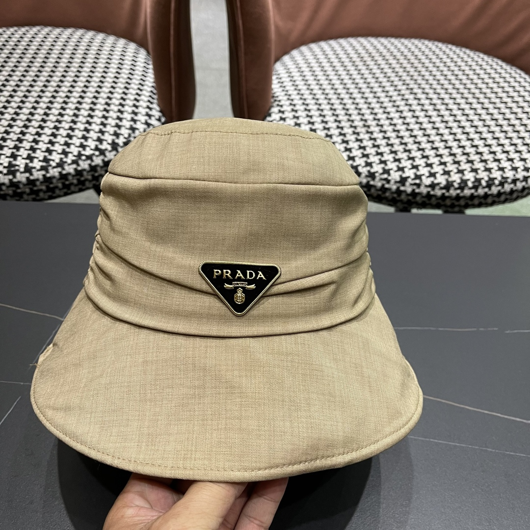  普拉达渔夫帽女2025新款时尚遮脸防晒帽夏季遮阳帽