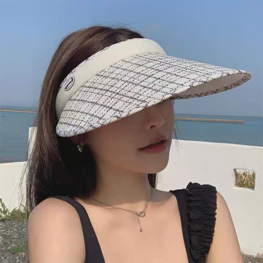  蒙口moncler防晒帽女夏防紫外线遮阳帽韩版休闲百搭大檐遮
脸空顶帽可扎马尾