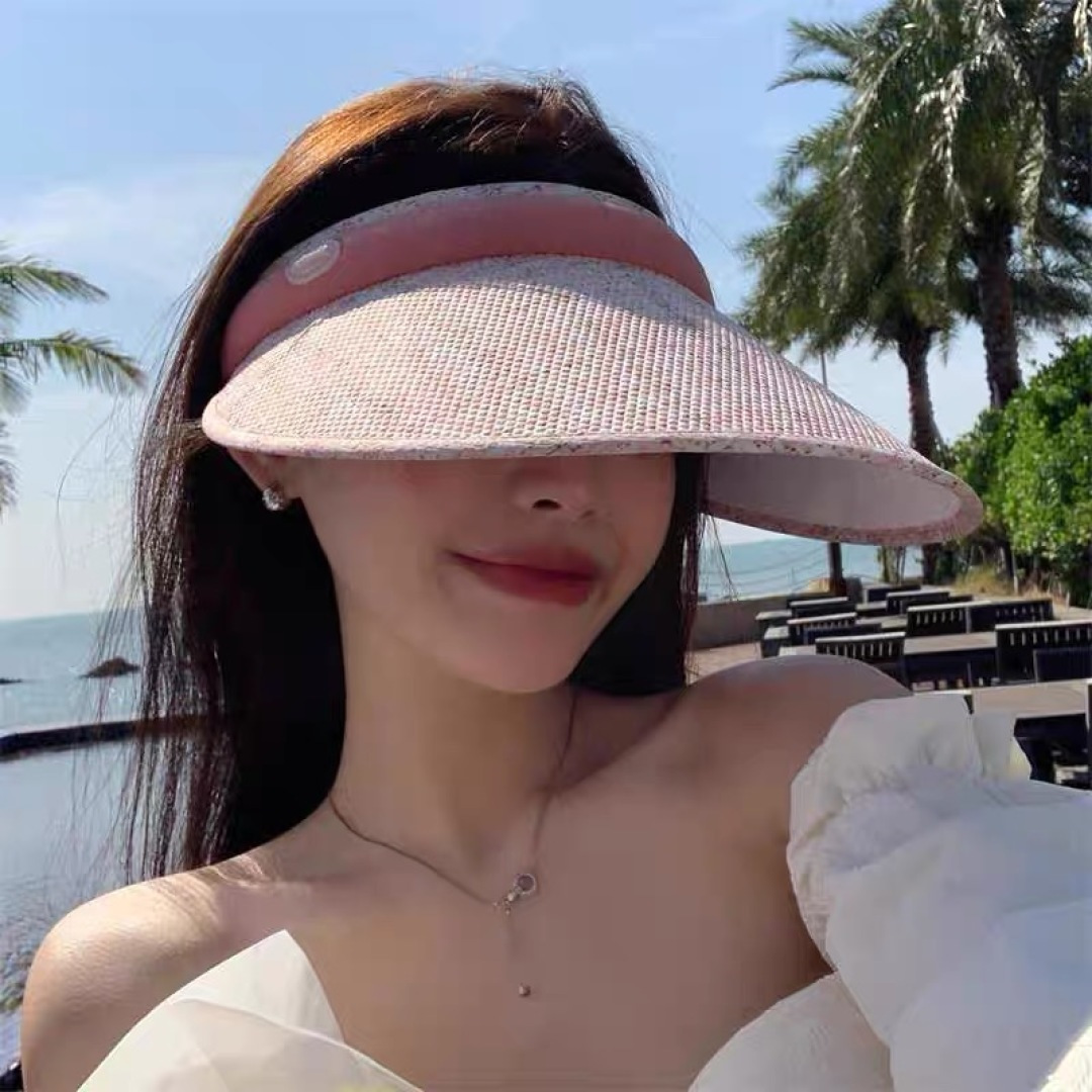  蒙口moncler防晒帽女夏防紫外线遮阳帽韩版休闲百搭大檐遮
脸空顶帽可扎马尾