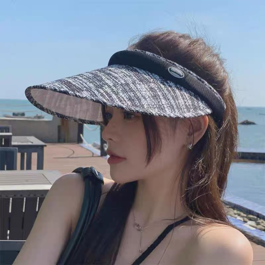  蒙口moncler防晒帽女夏防紫外线遮阳帽韩版休闲百搭大檐遮
脸空顶帽可扎马尾