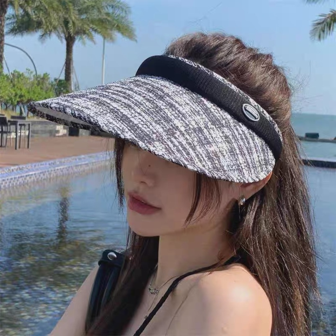  蒙口moncler防晒帽女夏防紫外线遮阳帽韩版休闲百搭大檐遮
脸空顶帽可扎马尾