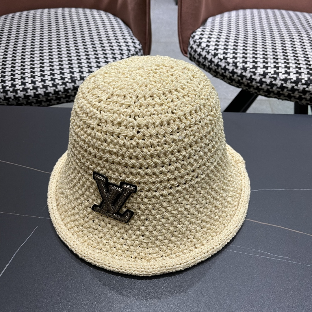  lv路易威登新款钩织卷边渔夫帽子女夏季时尚优雅百搭洋气出
街盆帽透气舒适帽