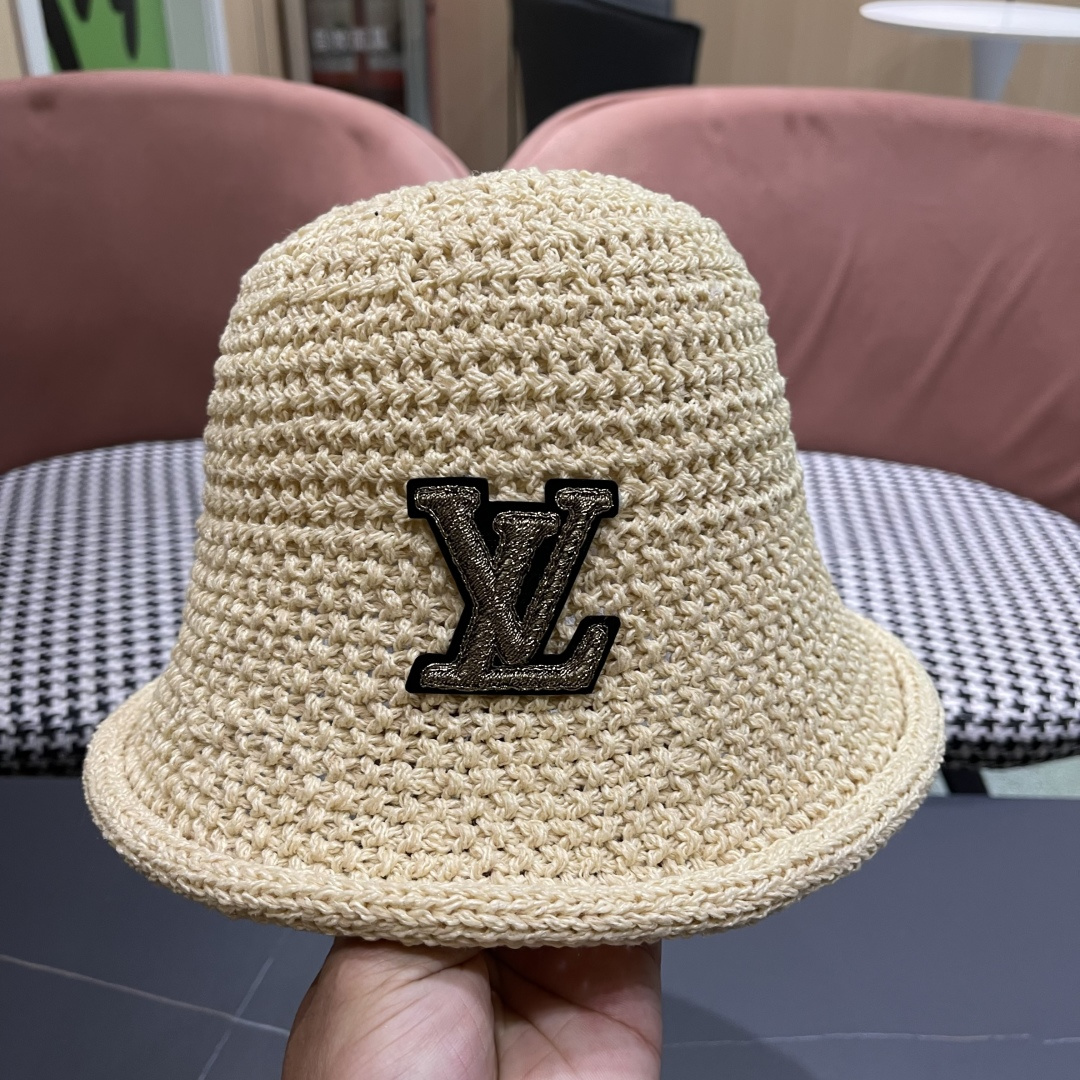  lv路易威登新款钩织卷边渔夫帽子女夏季时尚优雅百搭洋气出
街盆帽透气舒适帽