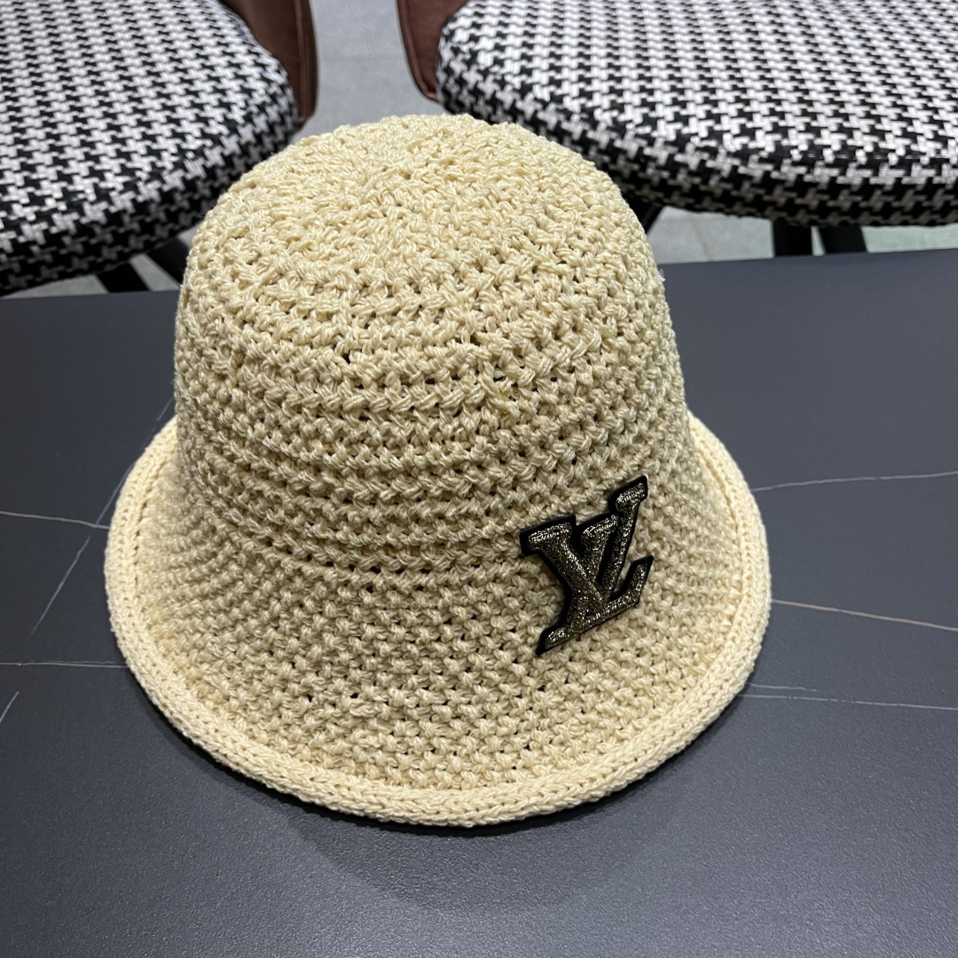  lv路易威登新款钩织卷边渔夫帽子女夏季时尚优雅百搭洋气出
街盆帽透气舒适帽