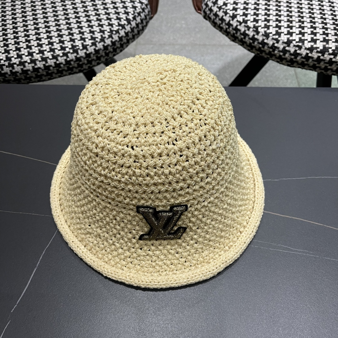  lv路易威登新款钩织卷边渔夫帽子女夏季时尚优雅百搭洋气出
街盆帽透气舒适帽