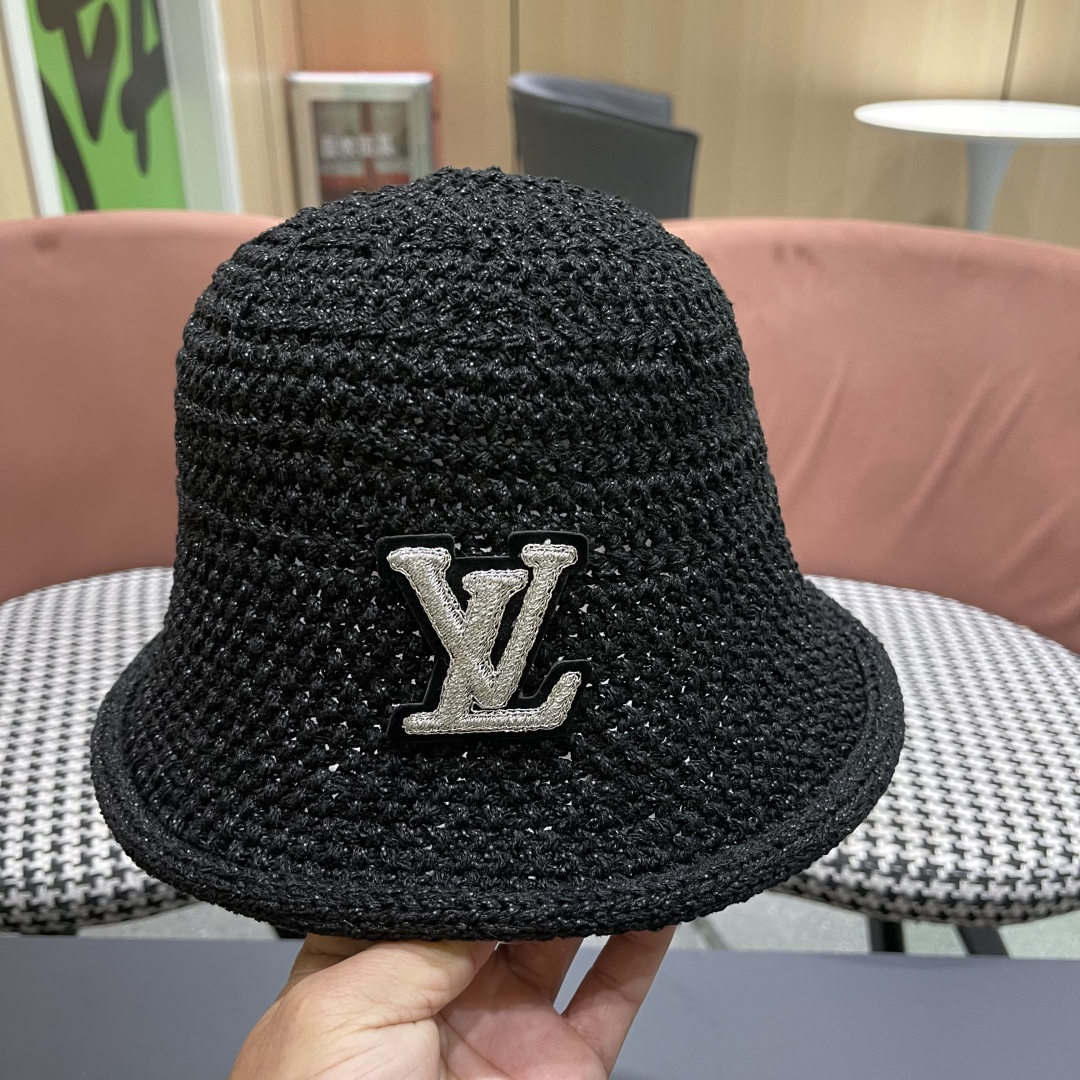  lv路易威登新款钩织卷边渔夫帽子女夏季时尚优雅百搭洋气出
街盆帽透气舒适帽