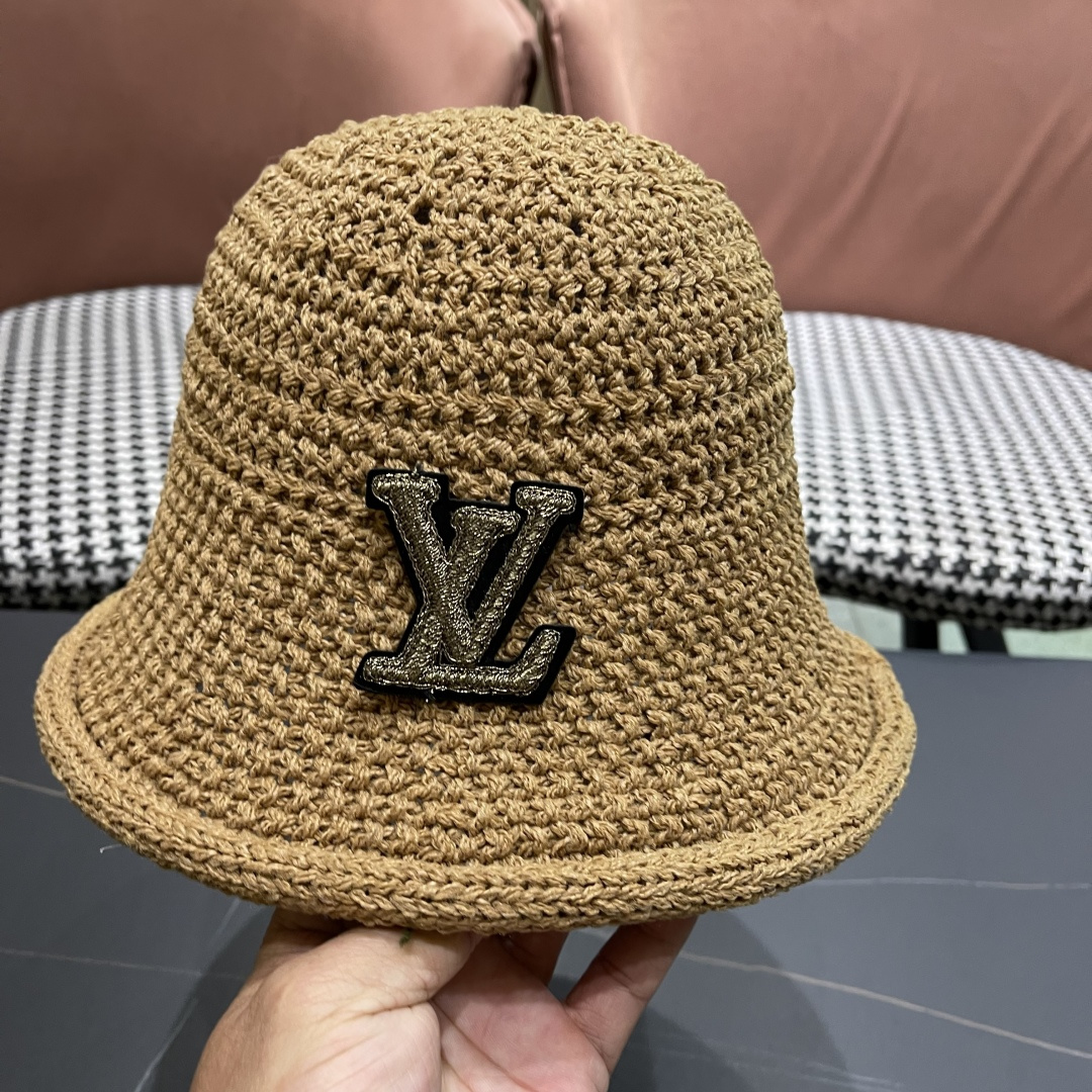  lv路易威登新款钩织卷边渔夫帽子女夏季时尚优雅百搭洋气出
街盆帽透气舒适帽