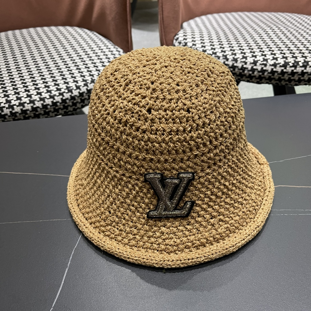  lv路易威登新款钩织卷边渔夫帽子女夏季时尚优雅百搭洋气出
街盆帽透气舒适帽