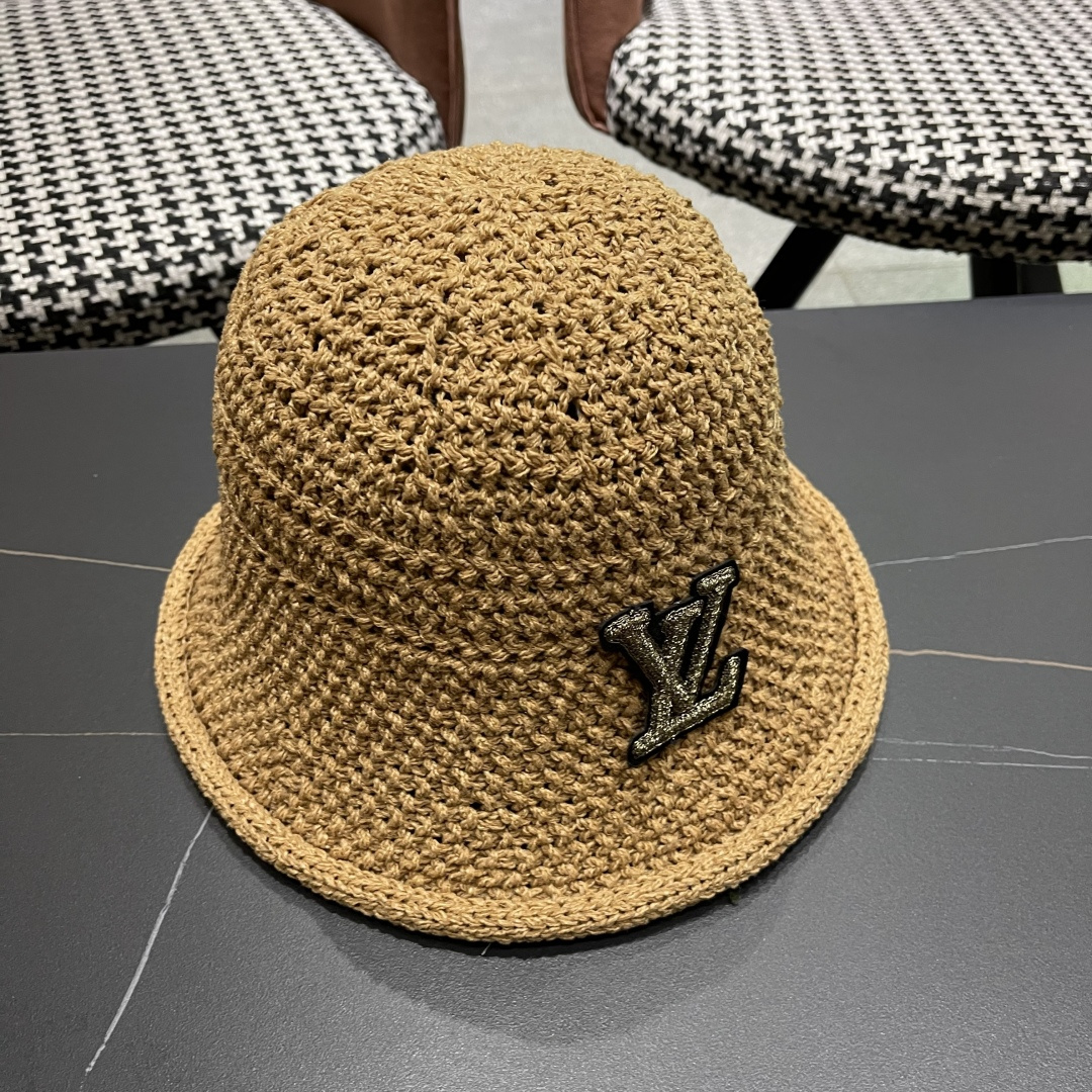  lv路易威登新款钩织卷边渔夫帽子女夏季时尚优雅百搭洋气出
街盆帽透气舒适帽