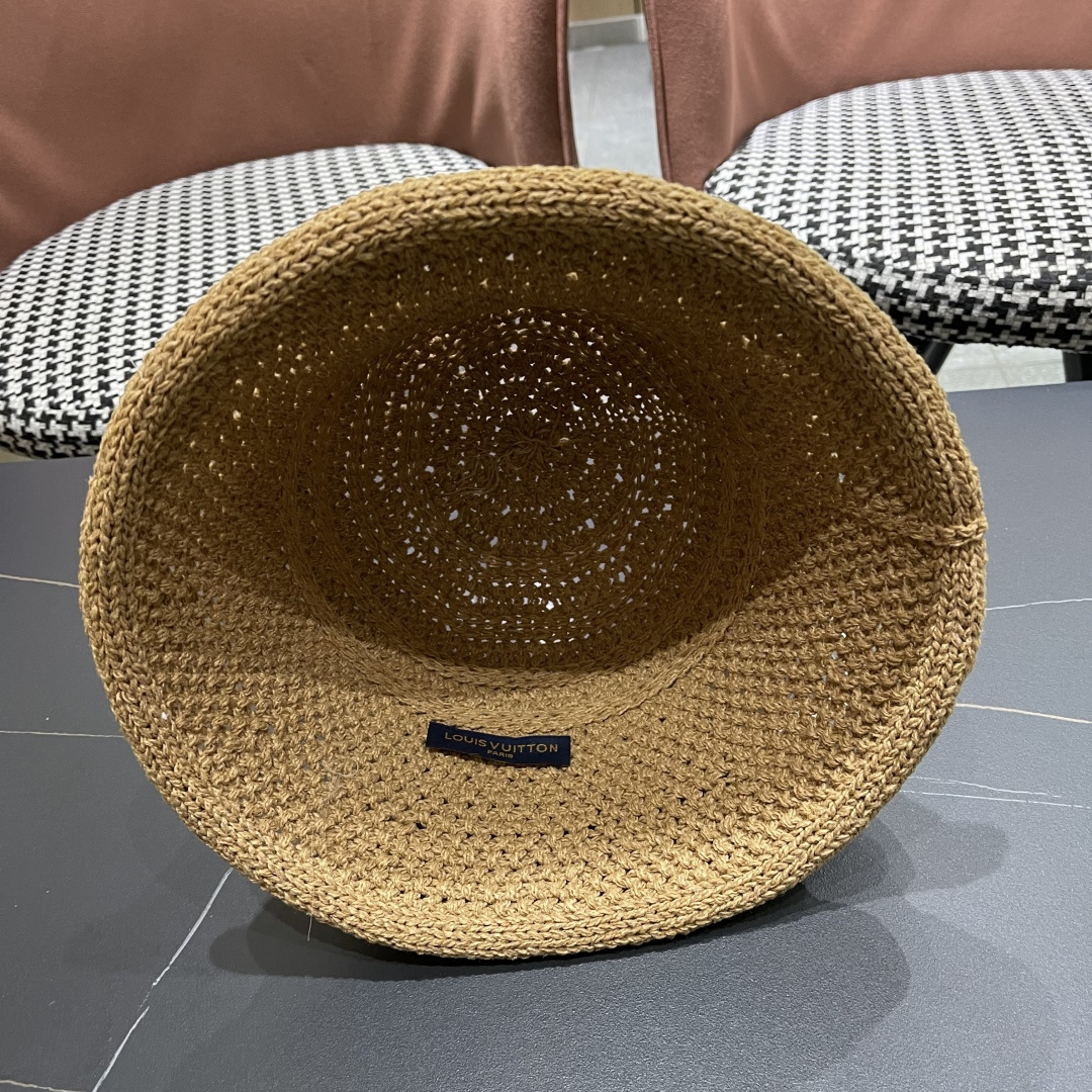  lv路易威登新款钩织卷边渔夫帽子女夏季时尚优雅百搭洋气出
街盆帽透气舒适帽