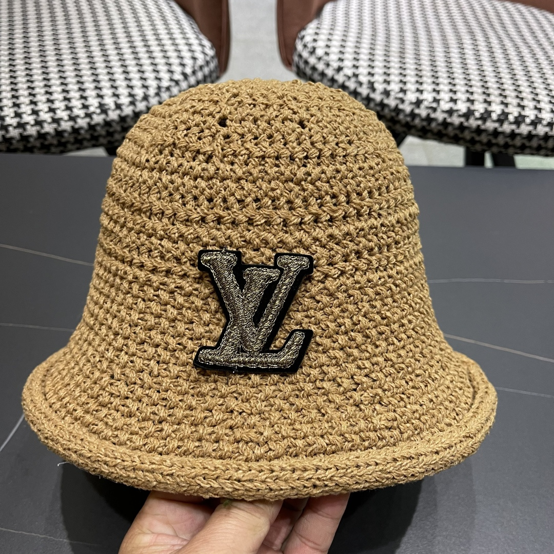  lv路易威登新款钩织卷边渔夫帽子女夏季时尚优雅百搭洋气出
街盆帽透气舒适帽