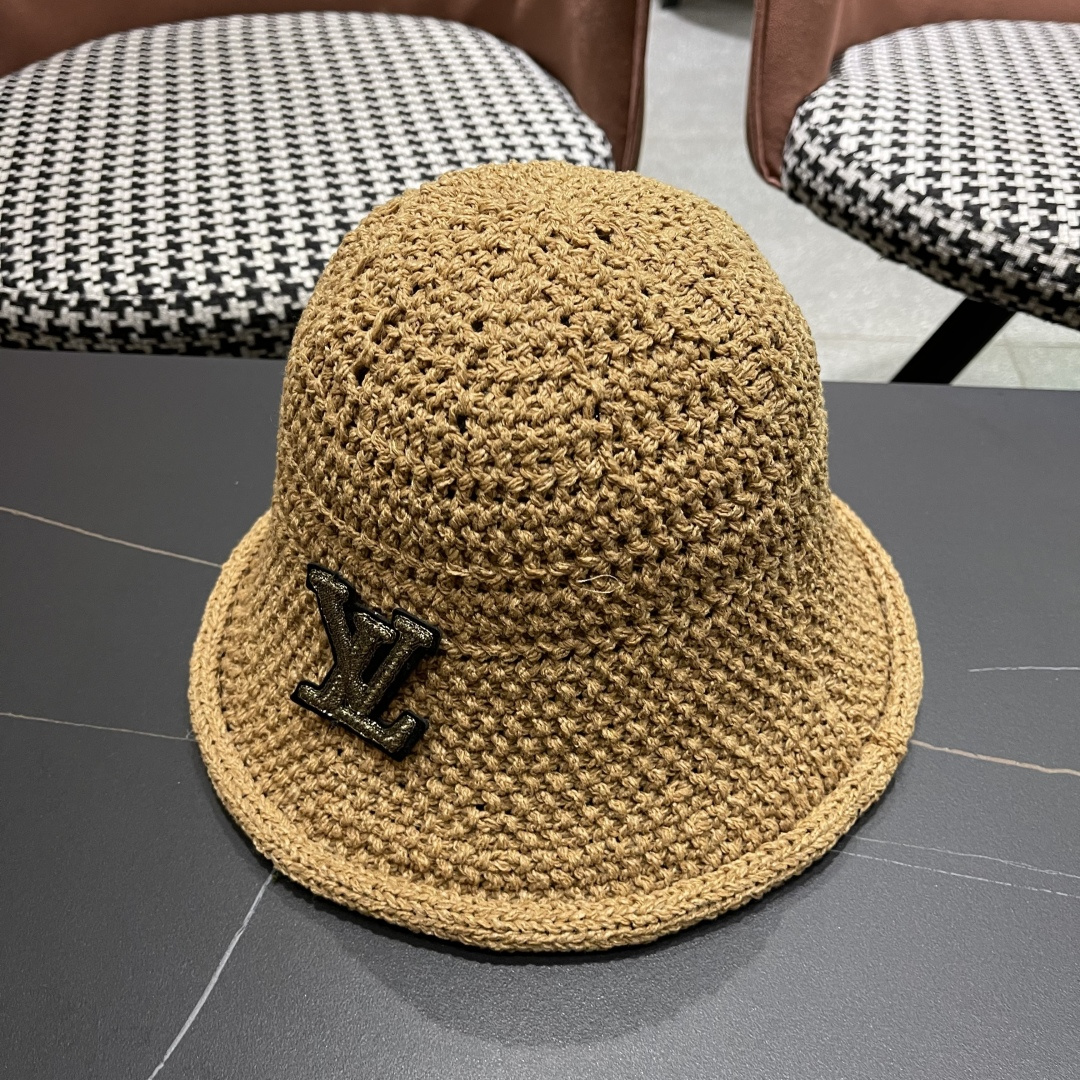  lv路易威登新款钩织卷边渔夫帽子女夏季时尚优雅百搭洋气出
街盆帽透气舒适帽
