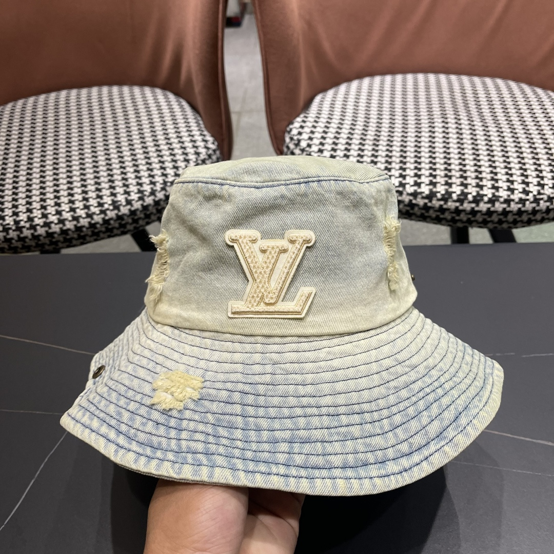  Lv路易威登潮酷破洞做旧牛仔渔夫帽女韩版时尚
百搭个性文艺品脸小