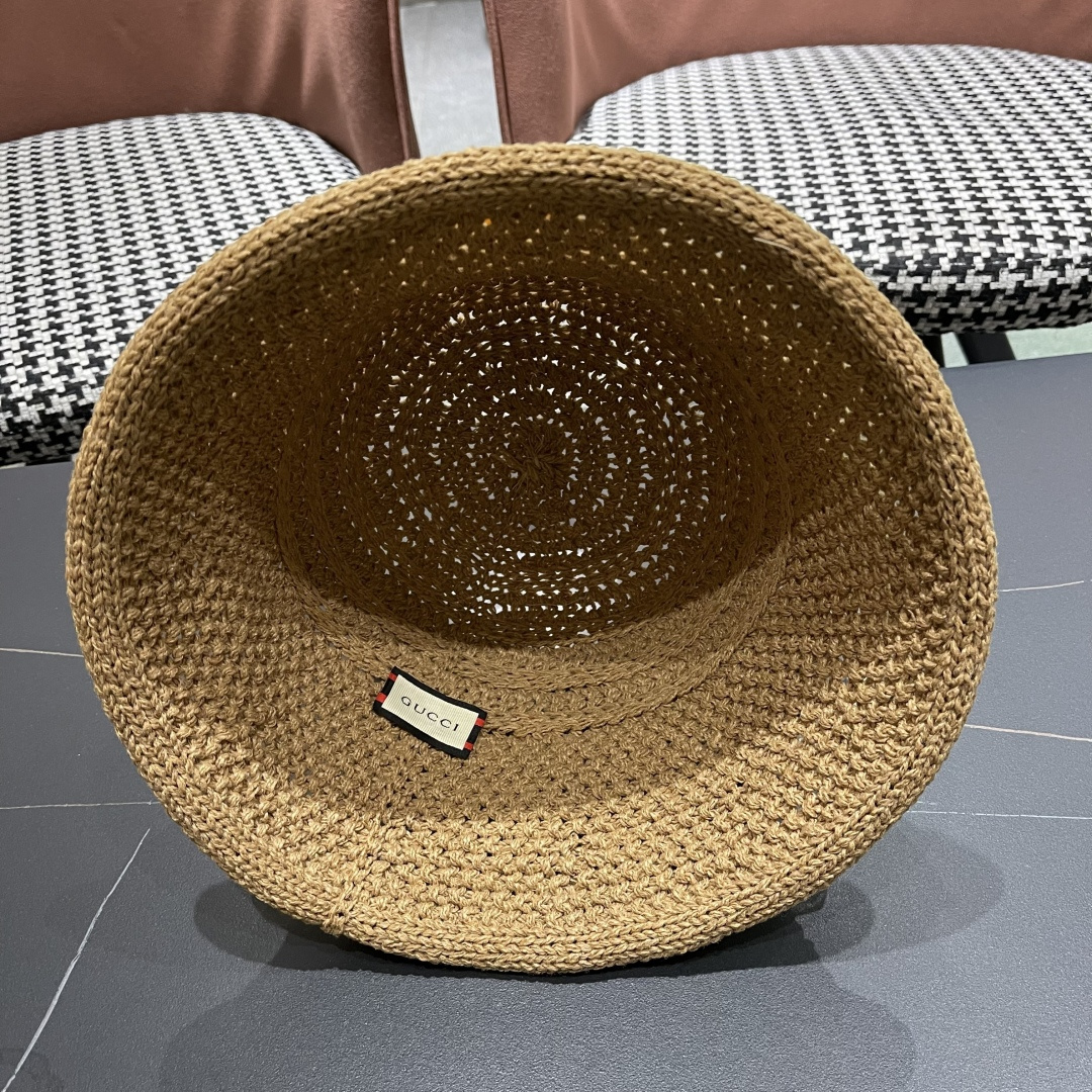   古奇♥️GUCCI 2025新款日系卷边纯色镂空透气渔夫帽子女夏在时尚百搭
显脸小防晒遮阳盆帽 