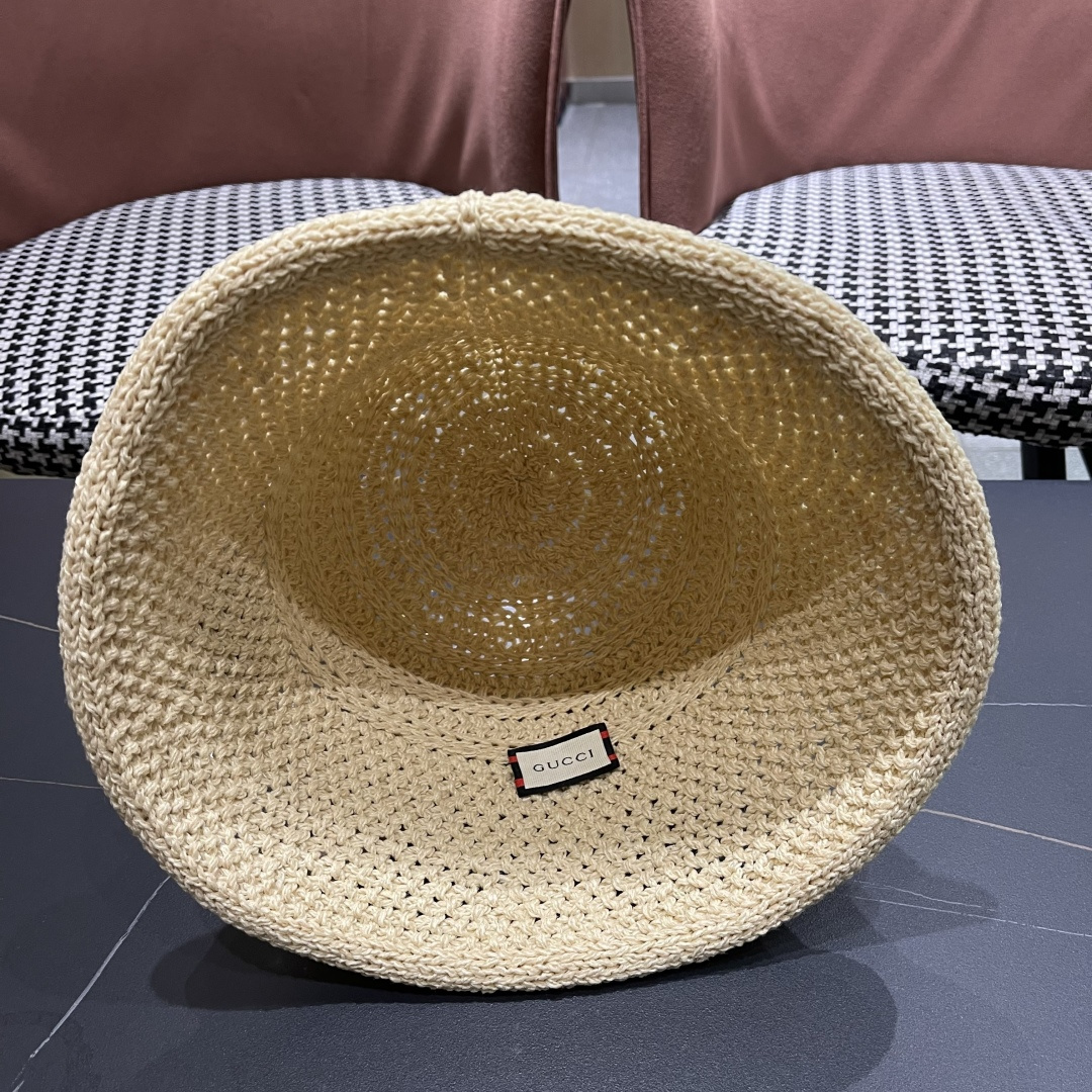   古奇♥️GUCCI 2025新款日系卷边纯色镂空透气渔夫帽子女夏在时尚百搭
显脸小防晒遮阳盆帽 