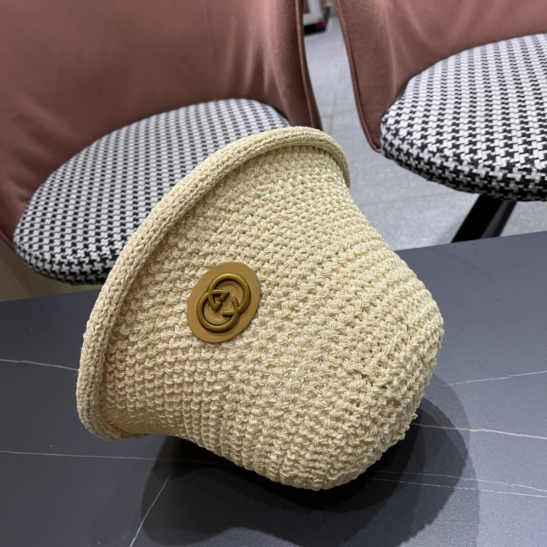   古奇♥️GUCCI 2025新款日系卷边纯色镂空透气渔夫帽子女夏在时尚百搭
显脸小防晒遮阳盆帽 