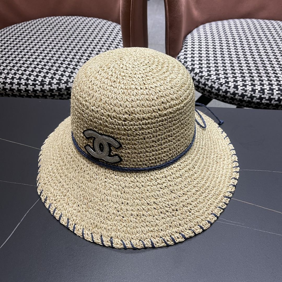  香奈儿CHANEL 沙滩草帽子女2025新款夏天海边遮阳防晒太
阳帽草编度假凉帽大帽檐