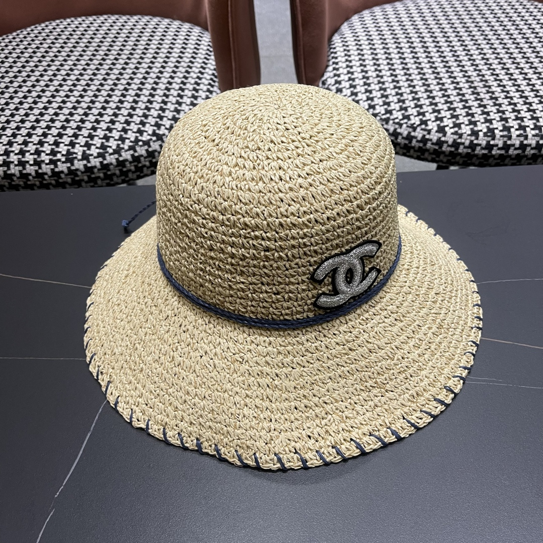  香奈儿CHANEL 沙滩草帽子女2025新款夏天海边遮阳防晒太
阳帽草编度假凉帽大帽檐