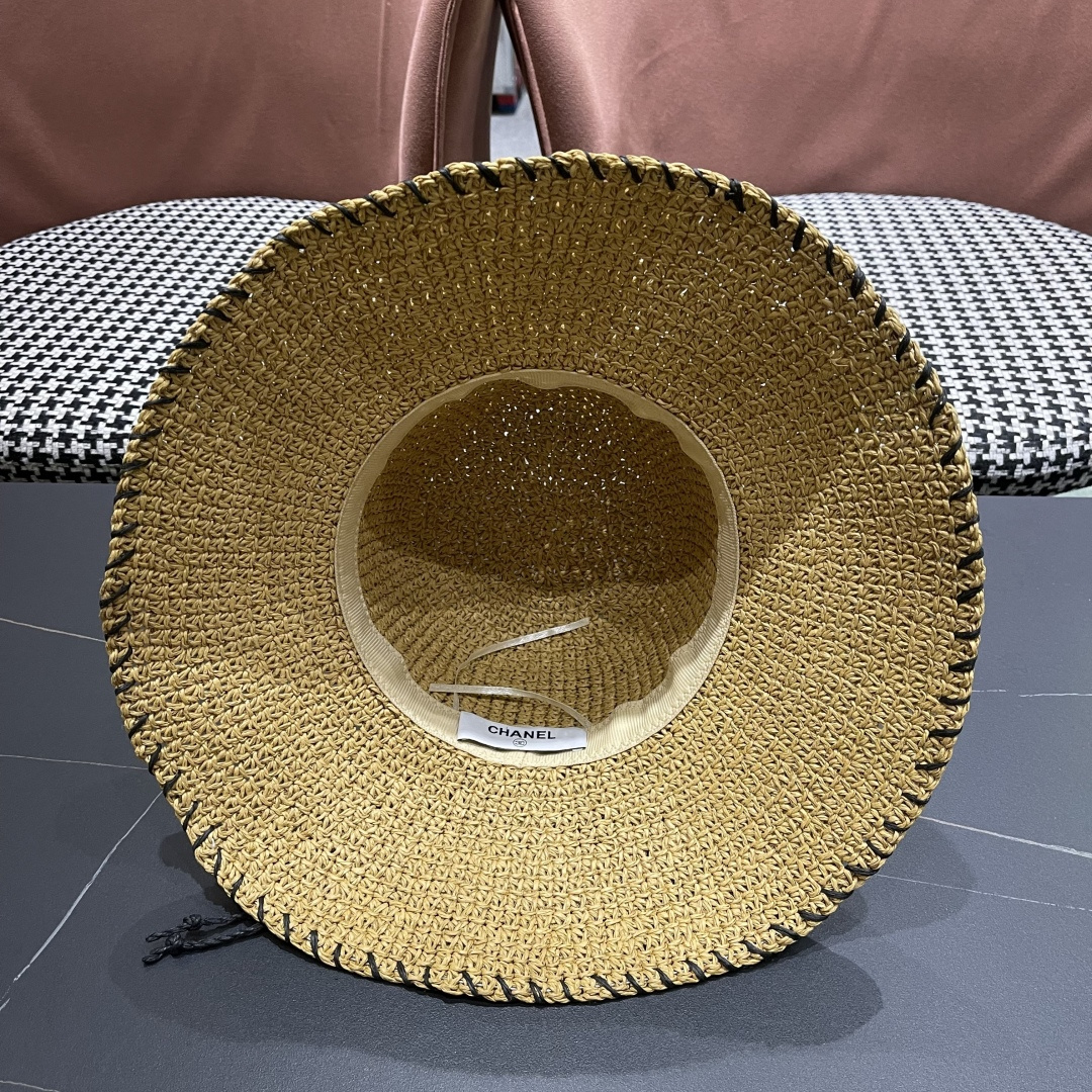  香奈儿CHANEL 沙滩草帽子女2025新款夏天海边遮阳防晒太
阳帽草编度假凉帽大帽檐